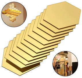 Sticker acrilic 3D Hexagon auriu
