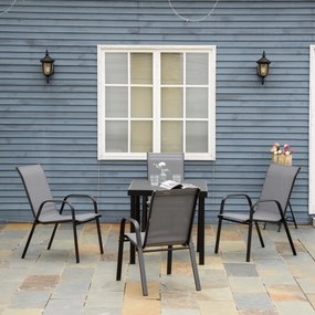 Outsunny Set de 4 Scaune de Grădină Stivuibile, Scaune de Exterior cu Cotiere din Metal și Țesătură Respirabilă, 54x75.5x95 cm, Gri | Aosom Romania