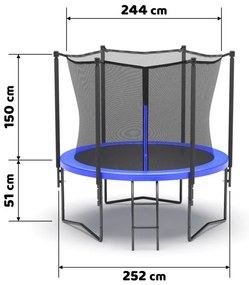 Trambulina de gradina cu plasa de siguranta si scara Culoare albastra, BARS 244 cm