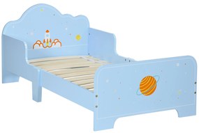 ZONEKIZ Pat pentru Copii cu Decor Spațial, Pătuț pentru Copii cu Vârsta 3-6 Ani, 143x74x59 cm, Albastru Deschis | Aosom Romania