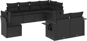 vidaXL Set mobilier de grădină cu perne, 8 piese, negru, poliratan
