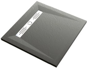 Cadita Dus Patrata HouseXL StoneCore Premium, 90x90 cm, Compozit Granit, cu Rigola Metalica Inclusa (Culoare: Gri)