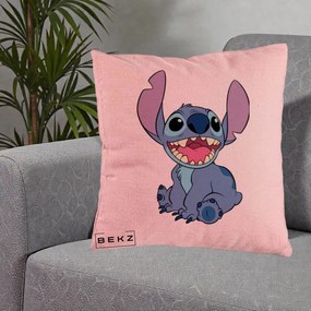 Perna Personalizata Stitch Zambitor, 40x40 cm, Roz, Husa Detasabila, Perna Inclusa, BEKZ®