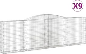 vidaXL Coșuri gabion arcuite 9 buc. 400x30x120/140 cm, fier galvanizat