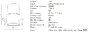 Spot LED incastrabil Trimless 10W D-7cm