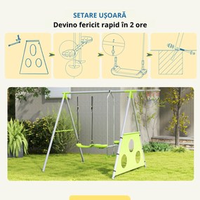 AIYAPLAY Leagăn de Grădină 4 în 1 pentru Copii cu Coș de Baschet și Poartă de Fotbal, 215x180x182 cm, Verde | Aosom Romania