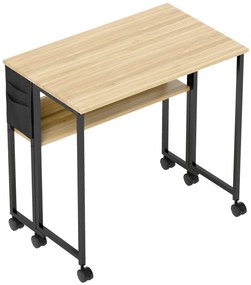 HOMCOM Birou pliabil pe roți 80 x 50 cm cu raft și geantă de depozitare, stejar | Aosom Romania