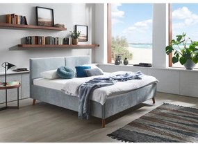 Pat matrimonial albastru deschis tapițat cu somieră 180x200 cm Piano – Meise Möbel