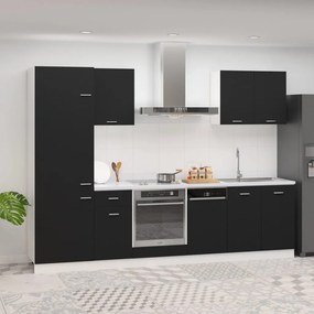 3067632 vidaXL Set dulapuri de bucătărie, 7 piese, negru, lemn prelucrat