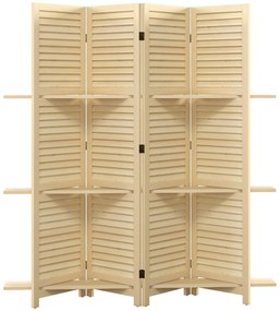 HOMCOM Paravant interior 4 panouri 160L x 170Î cm 3 rafturi pliabile separatoare de cameră uși pliante natural | Aosom Romania