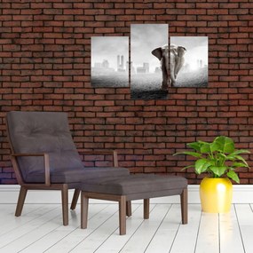 Tablou - Elefanți în oraș, versiunea alb-negru (90x60 cm)