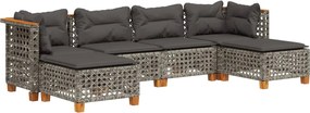 vidaXL Set mobilier grădină cu perne, 6 piese, gri, poliratan