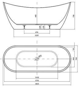 Cada baie freestanding Cersanit Zen, 182 x 71 cm, ovala, alb lucios 1820x710 mm