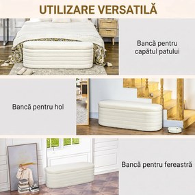 HOMCOM Bancă pentru Pat, Bancă Tapițată din Lână cu Cadru din Lemn, Bancă Otomană de Depozitare, 116x41x 40,5 cm, Alb Crem