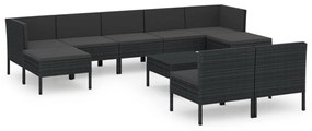 3094553 vidaXL Set mobilier de grădină cu perne, 10 piese, negru, poliratan