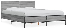 3280030 vidaXL Cadru de pat, gri sonoma, 135x190 cm, lemn prelucrat și metal