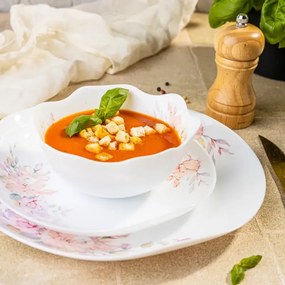 Set de masă Kinghoff KH 2035, 18 piese, pentru 6 persoane, sticlă opală, motiv floral, alb