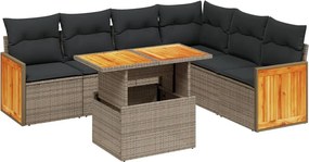 vidaXL Set canapele de grădină, 7 piese, cu perne, gri, poliratan