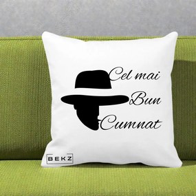 Cadou pentru Cumnat - Perna Personalizata Cel mai Bun Cumnat cu Silueta Palarie, 40x40 cm, Alba Mata, Husa Detasabila, Perna Inclusa, BEKZ®