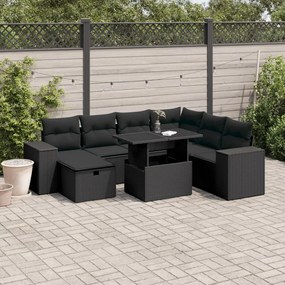 3275315 vidaXL Set mobilier de grădină cu perne, 8 piese, negru, poliratan