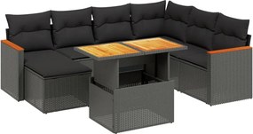 vidaXL Set mobilier de grădină cu perne, 8 piese, negru, poliratan