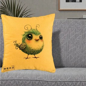 Perna Decorativa Pui Teal cu Aripioare Ornamentale, 40x40 cm, Galben, Husa Detasabila, Perna Inclusa, BEKZ®