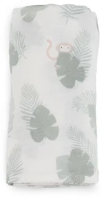 Muselina din bumbac si bambus, Scutec sau paturica multifunctionala, Monstera Monkey Hunter Mint, 120 x 120 cm