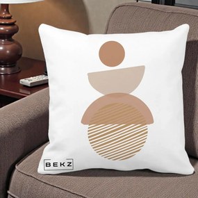 Perna Decorativa Geometric Boho Forme Terracotta, 40x40 cm, Alba Mata, Husa Detasabila, Perna Inclusa, BEKZ®