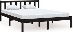 vidaXL Cadru de pat dublu, negru, 135x190 cm, lemn masiv de pin