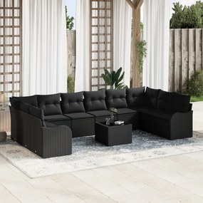 vidaXL Set de canapele pentru grădină 11 pcs Negru Rattan poli