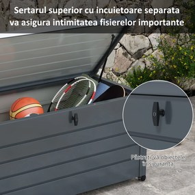 Outsunny Cutie de Depozitare pentru Exterior de 331 Litri cu Roți, Organizator Spațios din Oțel Galvanizat, pentru Terasă și Grădină | Aosom Romania