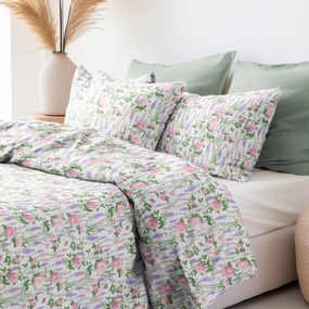 Goldea lenjerie de pat 100% bumbac - trandafiri din măceș cu lavandă 140 x 200 și 50 x 70 cm