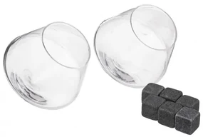 Set servire whisky Gob 2 pahare 300 ml si 6 pietre granit 2 cm