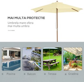 Outsunny Umbrelă de Soare pentru Grădină cu Suport din Lemn, Design Elegant, 2.5x2.3m, Crem, Protecție UV | Aosom Romania