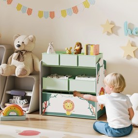 AIYAPLAY Raft pentru Jucării Copii cu 3 Niveluri și 6 Containere Detașabile din Material Textil, Mobilier Organizator pentru Dormitor, Cameră de Joacă și Sufragerie, Verde | Aosom Romania