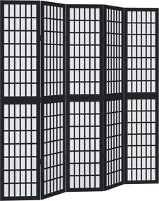 vidaXL Paravan de cameră cu 5 panouri, negru, lemn masiv paulownia