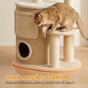 PawHut Ansamblu Joacă Pisici cu Sisal, Turn Multinivel 90 cm cu Culcuș și Platforme, 55x39x90 cm, Bej | Aosom Romania
