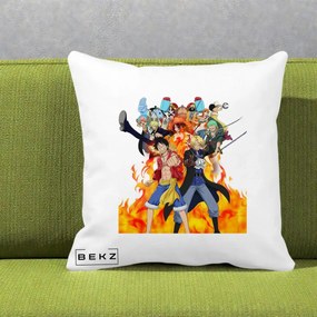 Perna Personalizata One Piece Echipa Straw Hat in Flacari, 40x40 cm, Alba Mata, Husa Detasabila, Perna Inclusa, BEKZ®
