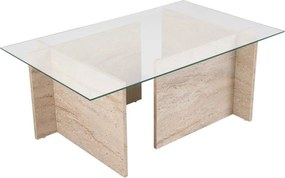 Masuta cafea VETRINO, bej cu efect de piatra travertin/transparent, st
