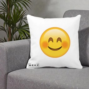 Perna Decorativa Emoji Fericit Roscat, 40x40 cm, Alba Mata, Husa Detasabila, Perna Inclusa, BEKZ®