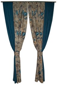 Set draperii gri cu flori turcoaz, 2x185x260 cm