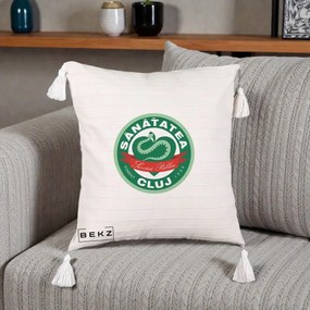 Perna Personalizata Sanatatea Cluj Servicii Publice 1986, 40x40 cm, Bej cu Franjuri, Husa Detasabila, Perna Inclusa, BEKZ®