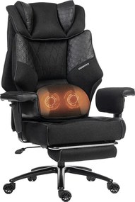 DOWINX 66B3 – Scaun directorial XXL, Extra-Lat și Construcție Heavy-Duty, Masaj Lombara Dublu, cotiere reglabile, suport pentru picioare, Rezistent 180 kg, plasă respirabilă+PU, Negru