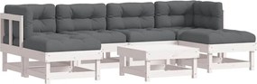 vidaXL Set mobilier de grădină cu perne, 7 piese, alb, lemn masiv