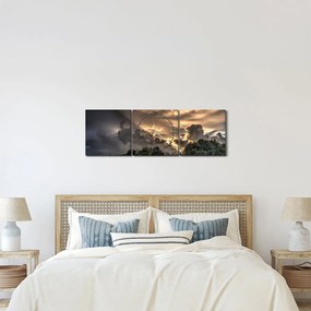 Tablou cu nori și pădure (cu ceas) (90x30 cm)