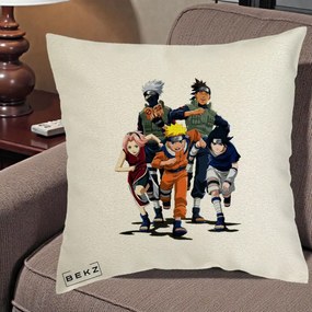 Perna Personalizata Naruto Echipa 7 Kakashi Sensei, 40x40 cm, Ecru, Husa Detasabila, Perna Inclusa, BEKZ®