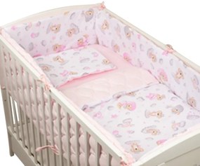 Set lenjerie patut 120x60 cm 5 piese Kidizi Koala Dreams Pink, model matlasat, include perna, plapumioara, aparatoare si cearceaf