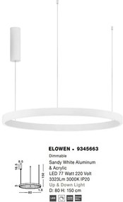Lustra LED design circular cu iluminat sus si jos ELOWEN alb, diametru 80cm