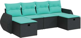 vidaXL Set mobilier de grădină cu perne, 6 piese, negru, poliratan