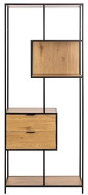 Bibliotecă neagră/în culoare naturală cu aspect de lemn de stejar 77x185x35 cm Seaford – Actona